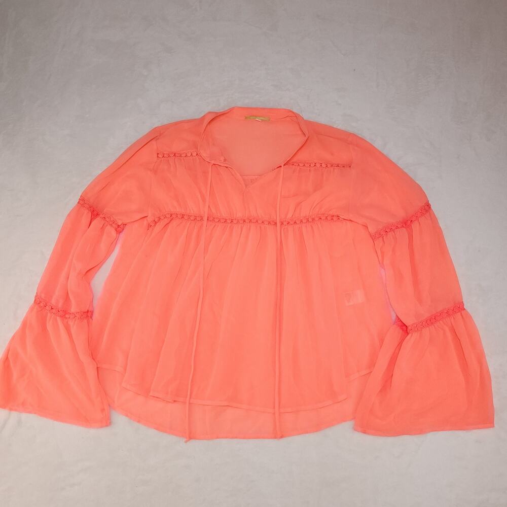 Vintage Y2k Neon Fairycore Cottagecore Blouse Large Pink Orange Bell Whimsy